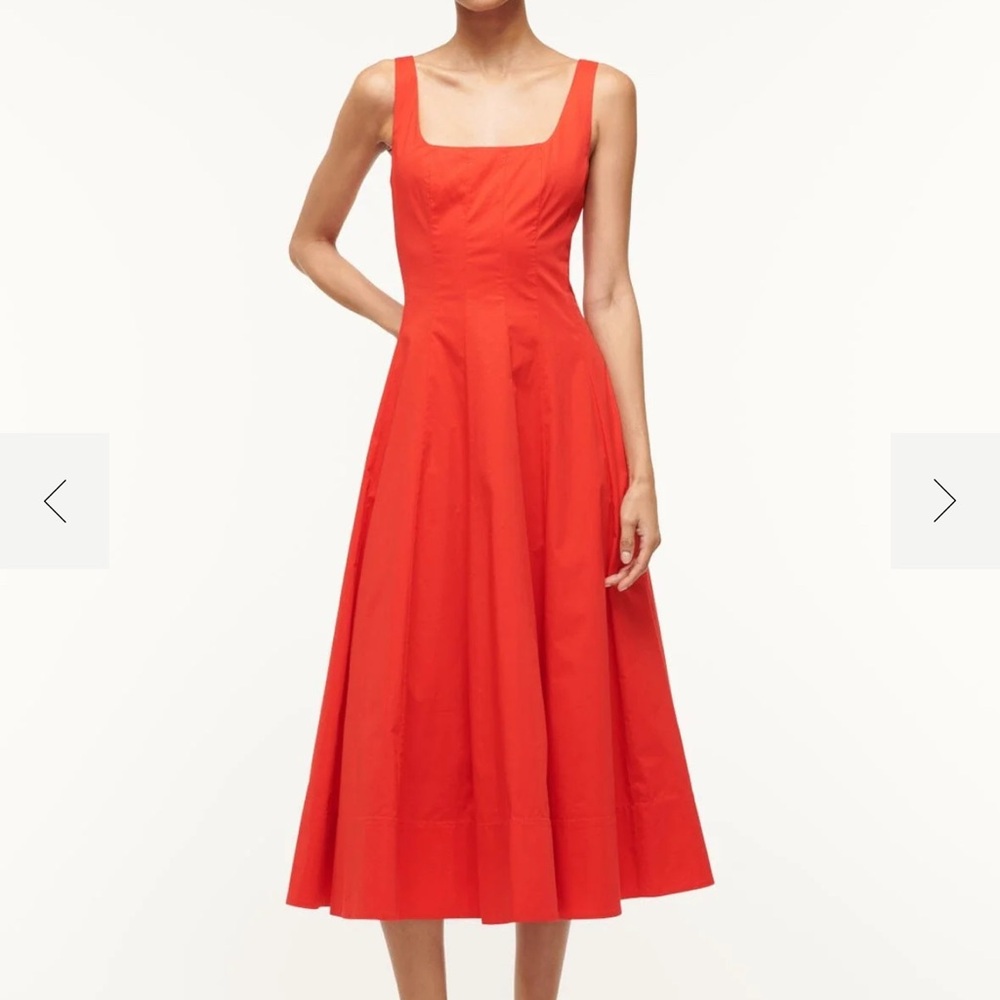 STAUD Orange Sleeveless Square Neck Midi Dress Size 6